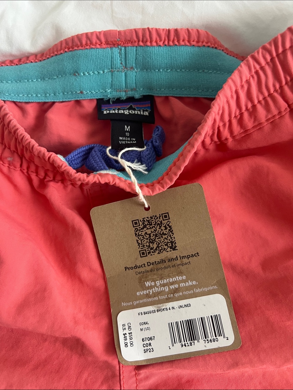 Patagonia Coral Shorts with Teal Waistband